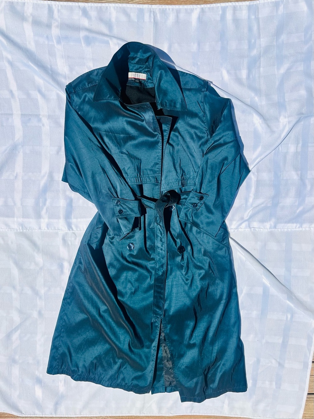VTG Forrani Trench/Rain/Wind Button Tie Coat size 11/12 w/Removable Lining Teal